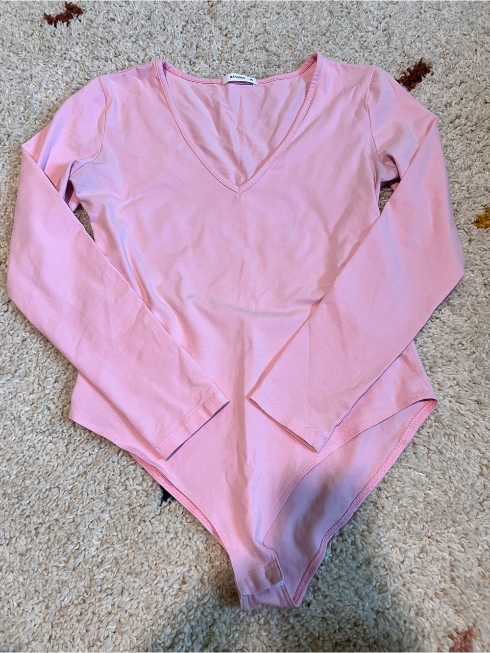 Women's Pink Long-Sleeve V-Neck Bodysuit